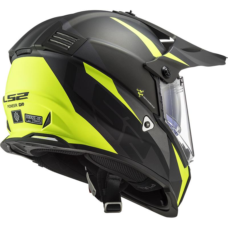 LS2 MX436 Pioneer Evo Router Helmet - Matte Black / Hi-Vis Yellow